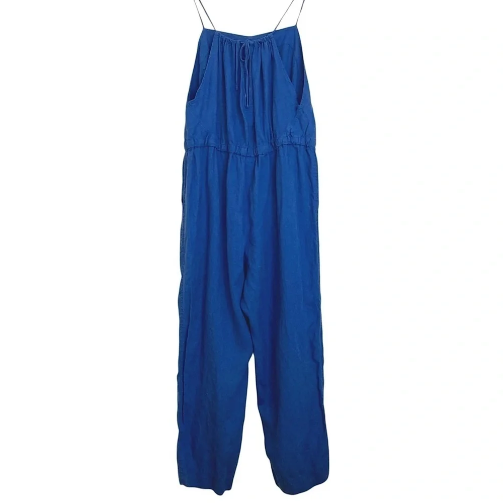 EVERLANE The Linen Shoestring Jumpsuit Lapis Blue